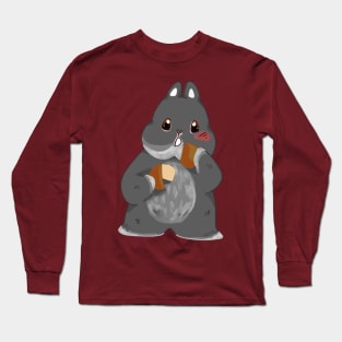 Black Rabbit eating fortune cookie | Rabbit Year | Bunniesmee Long Sleeve T-Shirt